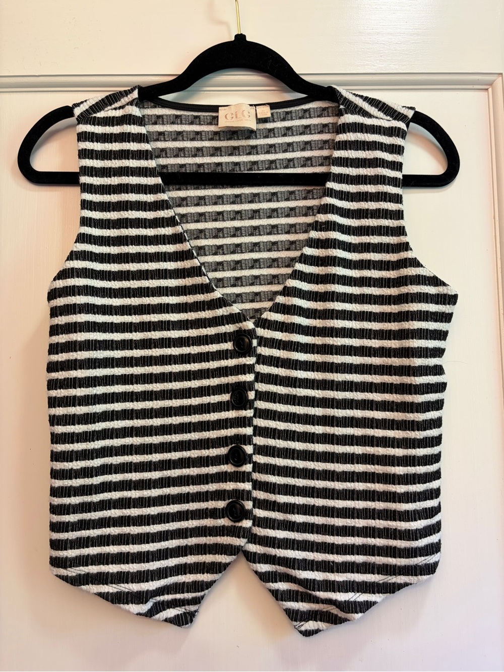 Good Luck Gem Black and White Striped Knit Vest Punk Grunge Office L1